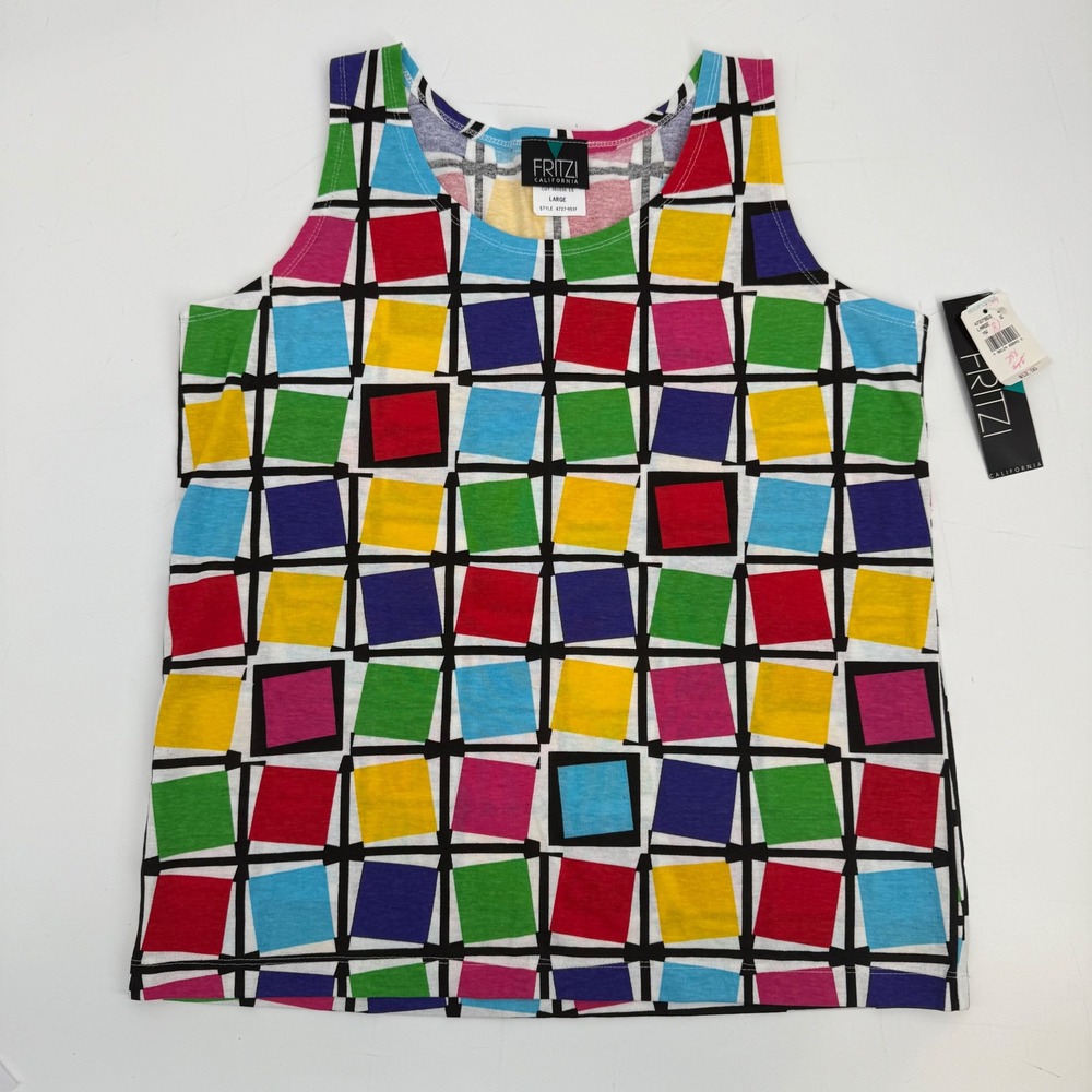 Vintage FRITZI California Womens Geometric Square Print Tank Top Large‎
